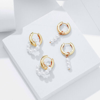 Mini Hoops Pearl Circle Golden Earrings