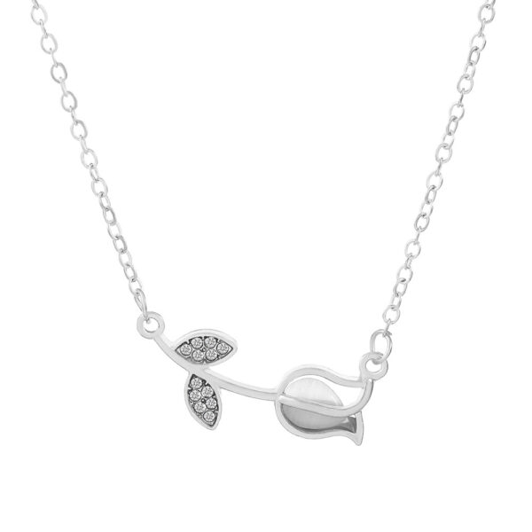 Rose Design Pendant Silver Chain Necklace