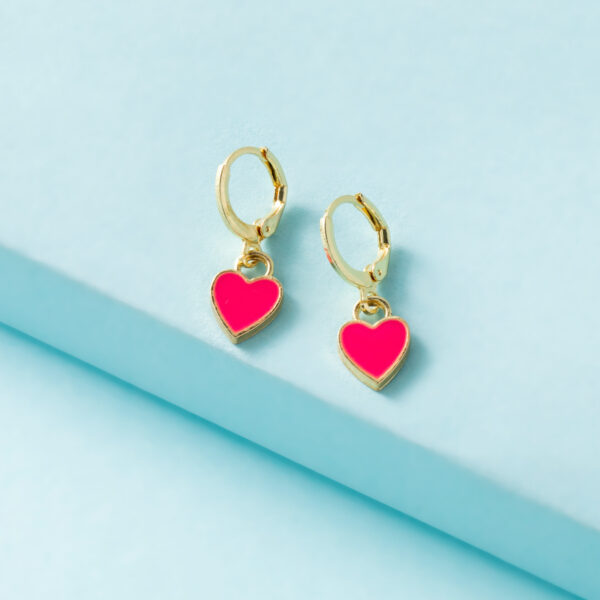 Pink Heart Golden Earrings