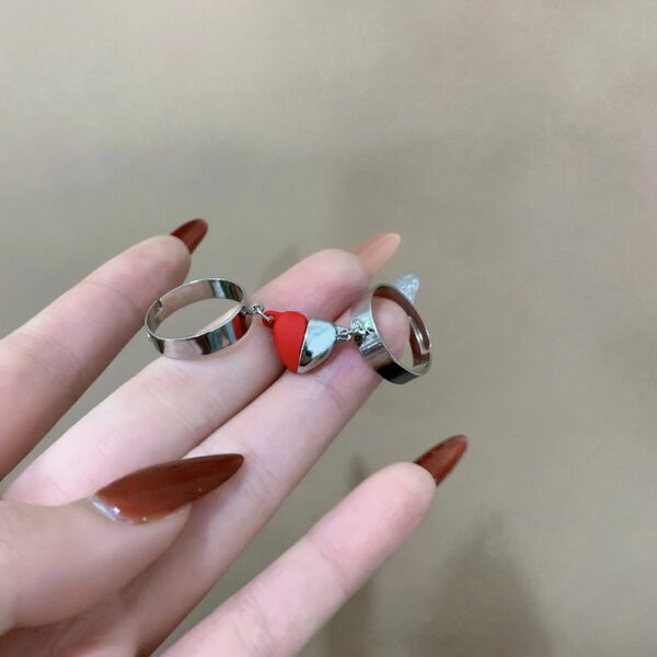 Couple Ring Silver & Red Heart