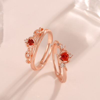 Red Cherry Rose Gold Adjustable Ring