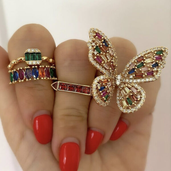 Pink Diamond Silver Butterfly Rings