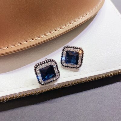 Silver Blue Diamond Stud Earrings