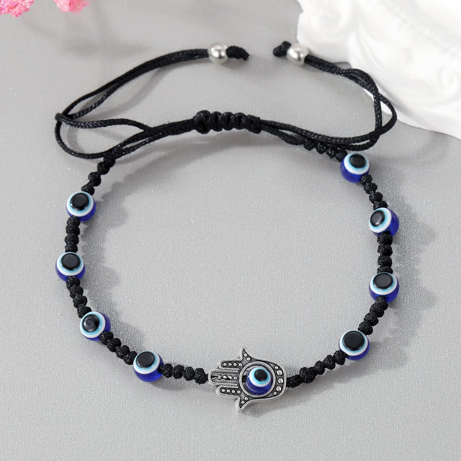 Black and Silver Beads and Blue Evil Eye Bracelet Protection Friendshi |  stripesworld
