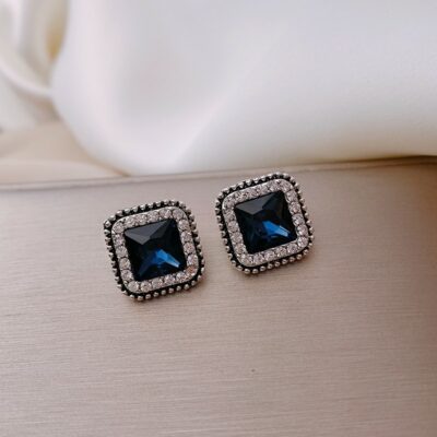 Silver Blue Diamond Stud Earrings
