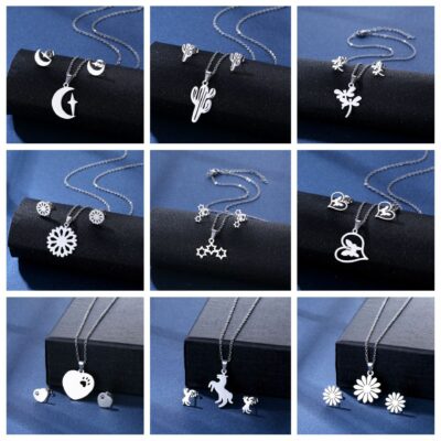 Three Butterfly Pendant Stainless Steel Set Necklace