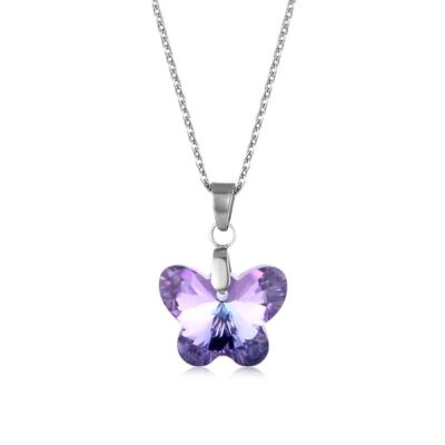 Purple Butterfly Silver Necklace