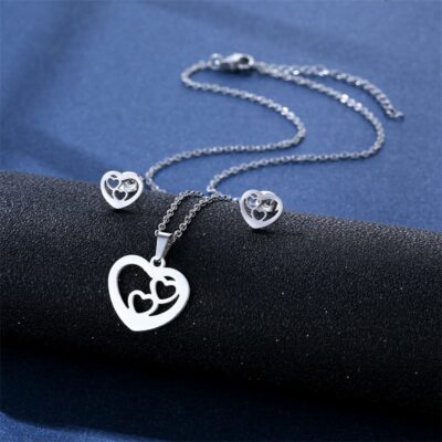 Dual Heart Steel Set Necklace