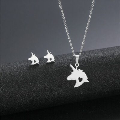 Unicorn Pendant  Stainless Steel Set Necklace