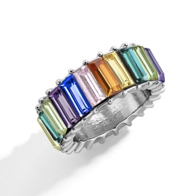 Multi Colour Diamond Silver Ring