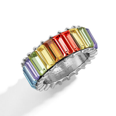 Multi Colour Diamond Silver Ring