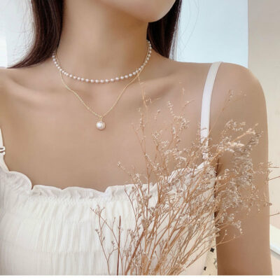 Silver Double Layer Pearl  Necklace