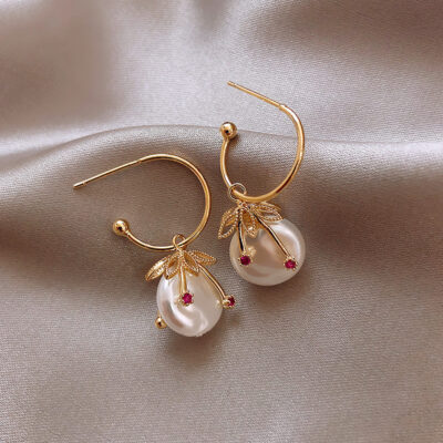 Half Hoops Pearl Hanging Earrings