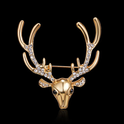 Christmas Deer Head Golden Brooch