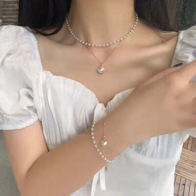 Silver Double Layer Pearl Bracelets