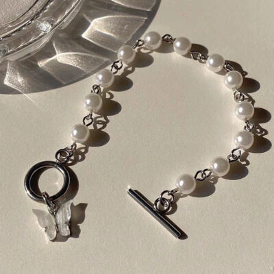 Silver Pearl Butterfly Bracelets