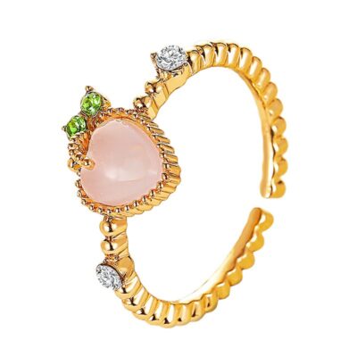 Pink Stone Golden Adjustable Rings