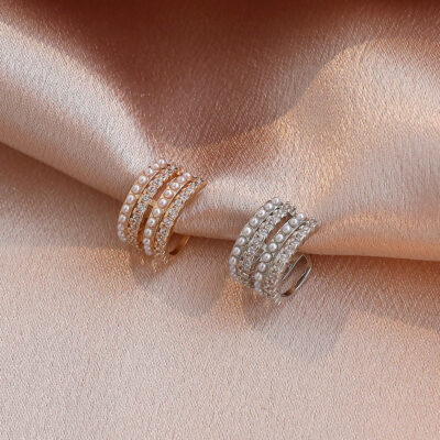 Multi Layer Pearl Diamond Golden Ear Cuffs