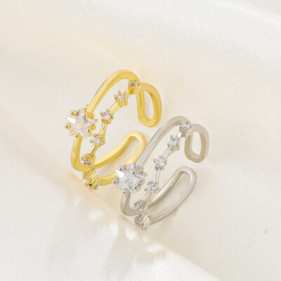 Zircon Five-Pointed Star Opening Index Finger Golden Rings