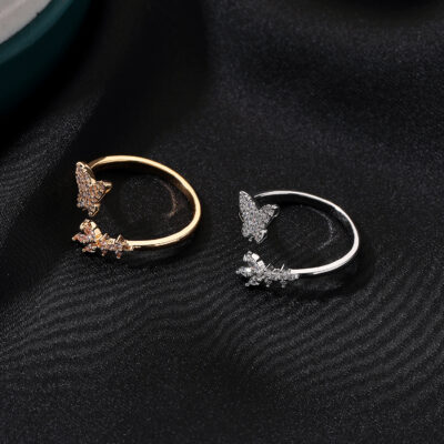 Mini Diamond Golden Butterfly Adjustable Rings