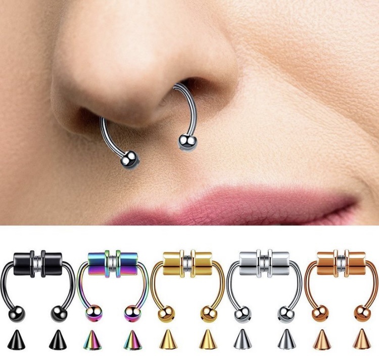 1pcs Fake Piercing Nose Ring Alloy Nose Piercing Hoop Septum Rings For  Women Body Jewelry Gifts Fashion Magnetic Fake Piercing - Customized Body  Jewelry - AliExpress