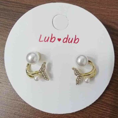 Diamond Pearl Golden Stud Earrings