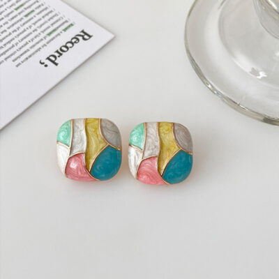 Square Colored Glaze Earring