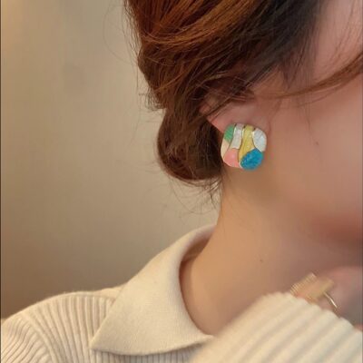 Square Colored Glaze Earring