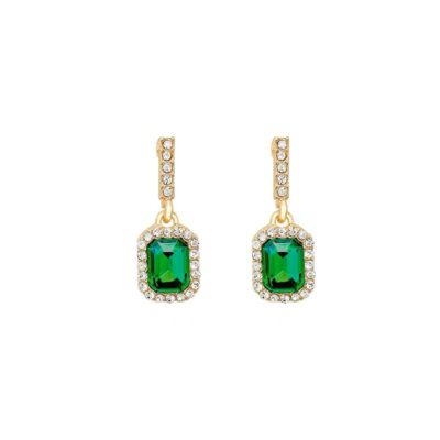Green Diamond Square Earrings