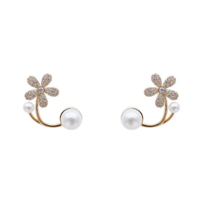 Zircon Pearl Flower Earrings
