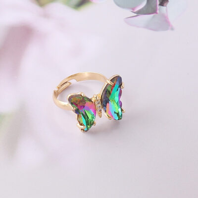 Crystal Muti colored Glass Butterfly Ring