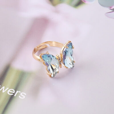 Crystal White Glass Butterfly Rings