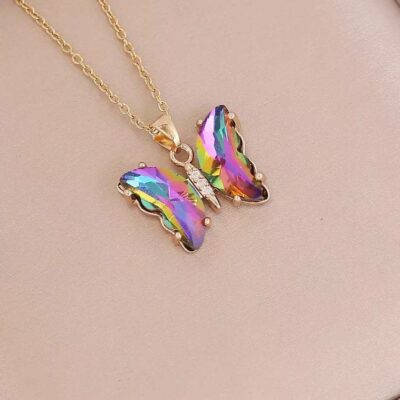 Multi Shed Glass Butterfly Necklace