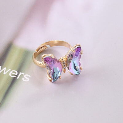 Crystal Green Glass Butterfly Rings