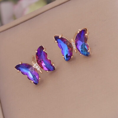 Crystal Purple Glass Butterfly Studs
