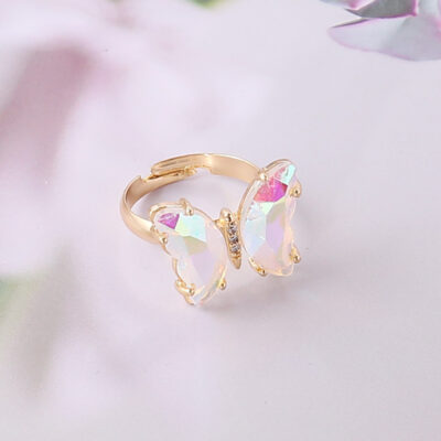 Crystal Pink Glass Butterfly Rings