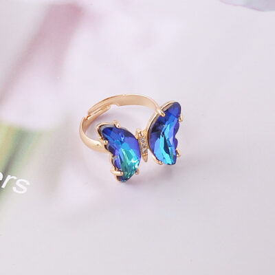 Crystal Muti colored Glass Butterfly Ring