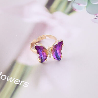 Crystal Purple Glass Butterfly Rings