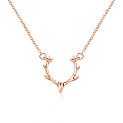 Rose Gold Deer Head Pendant Necklace