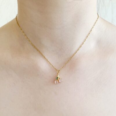Pink Pendant Cherry Golden Chain Necklace