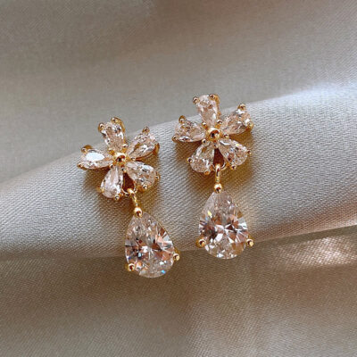 Water Drop crystal Flower Earrings