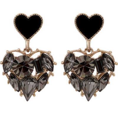 Black Rhinestone Love Earrings