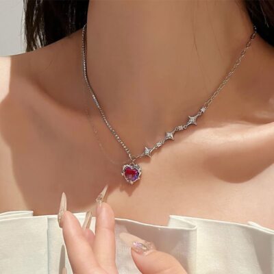 Purple Diamond Love Star Necklace
