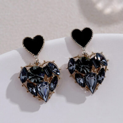 Black Rhinestone Love Earrings