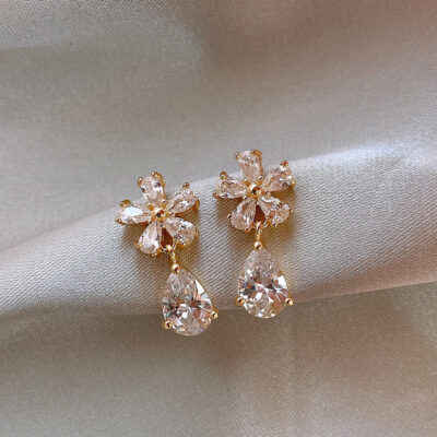 Water Drop crystal Flower Earrings